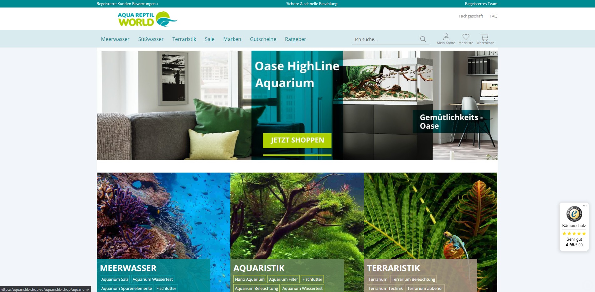 Screenshot Online-Shop Aqua Reptil World